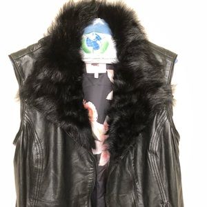 Ted Baker black leather vest with faux collar